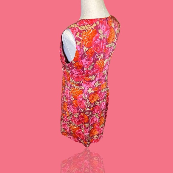 MICHAEL Michael Kors Pink & Orange Floral Print Button-Detail Shift Dress Sz 8P - Picture 9 of 16